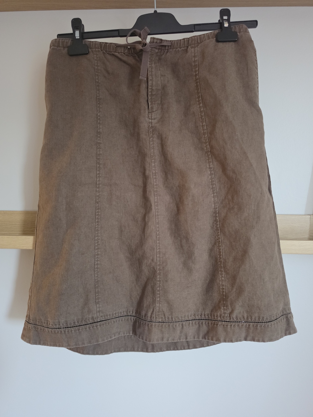 Eddie Bauer Taupe-Brown Midi Skirt with Drawstring Waist